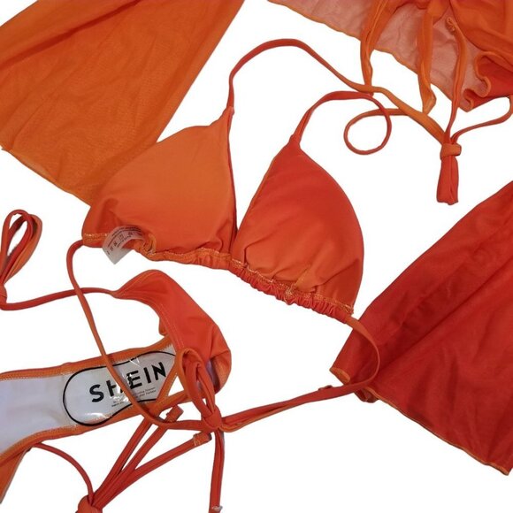 NEW SHEIN 3pack Solid Halter Triangle Bikini Swimsuit & Cover Up Top Size S Colo - Picture 7 of 10